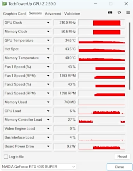 GPU-Z-传感器界面